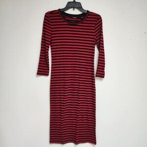 Supermom Women's Red/Black Striped Sleeved Midi Maternity Dress Size S, M & L